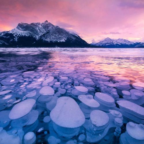 دریاچه یخ زده آبراهام کانادا (Abraham Lake) با حبابهای یخ زده!